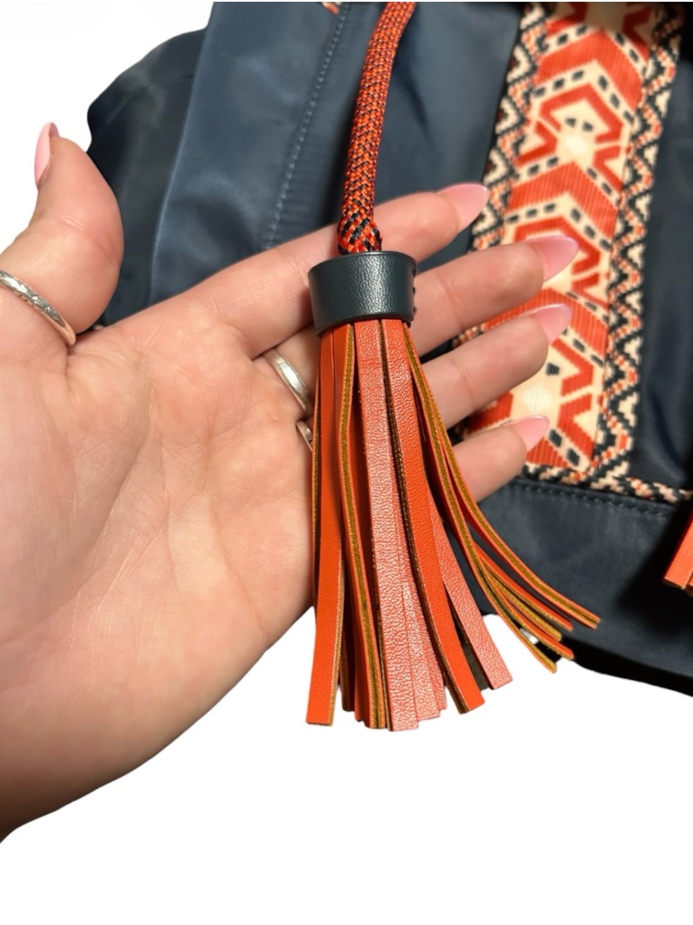 Spartina 449 Armada Tassel Backpack Daufuskie Island Navy Orange Embroidered Bag - Picture 2 of 8